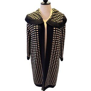 Mur Elen Vintage Womens Size L Black Wool Long Open Rounded Collar Cardigan